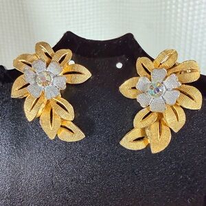 Elegant Gold and Silver Floral Clip - ons Earrings